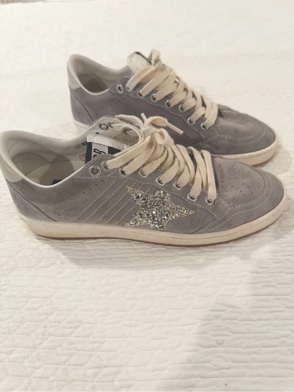 Golden Goose Ball Star Gray Suede with silver glitter star size 38